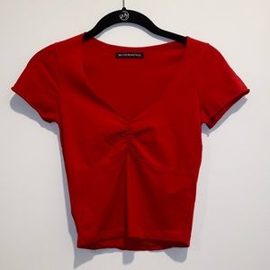 New Brandy Melville Red Ruched Crop Top - OS